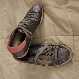 Golden Goose sneakers EU 38 US 7.5 silver glitter with white star pink accent.